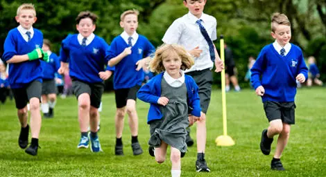 School children running