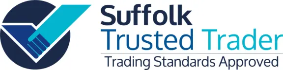 Suffolk Trusted Trader logo. Two hands shaking with the following text "Suffolk Trusted Trader Trading Standards Approved"