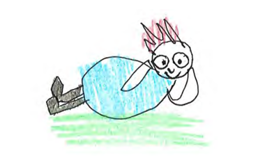 Scribble drawing of a child lying down on grass and relaxing
