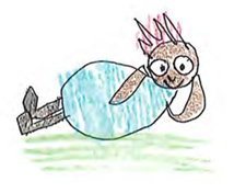 A child's drawing of a child laying down on some green grass
