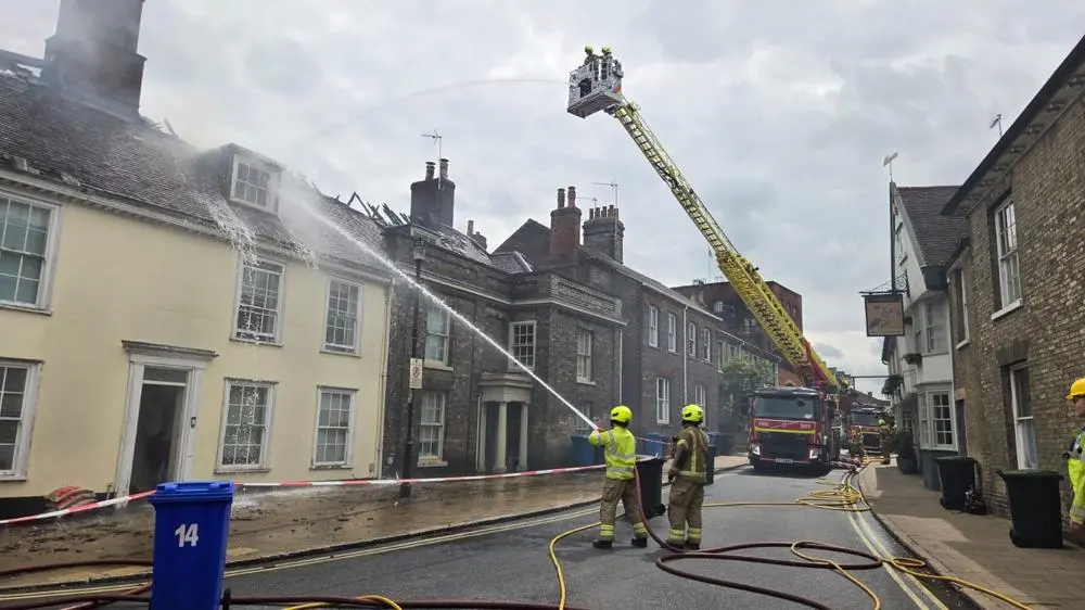 Firefighters tackling fire in Crown Street, Bury St Edmunds