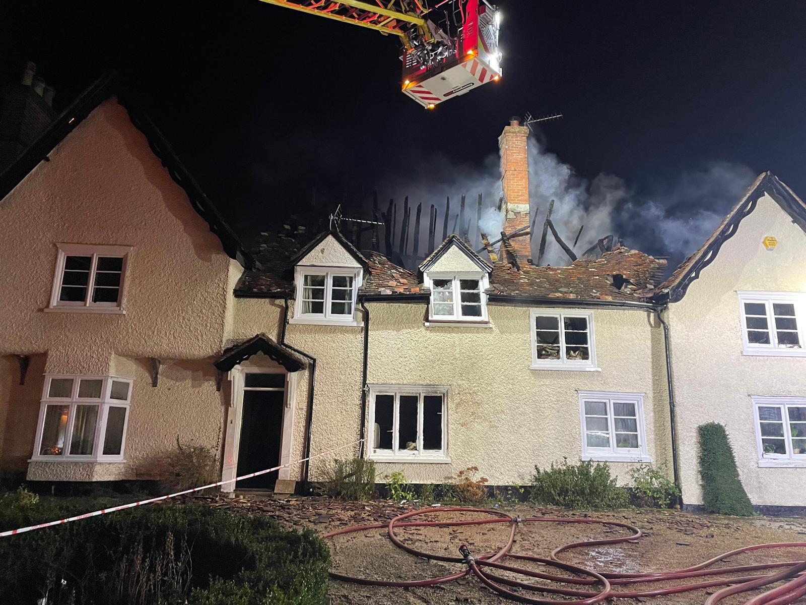 Crews used an aerial ladder to tackle the fire. 