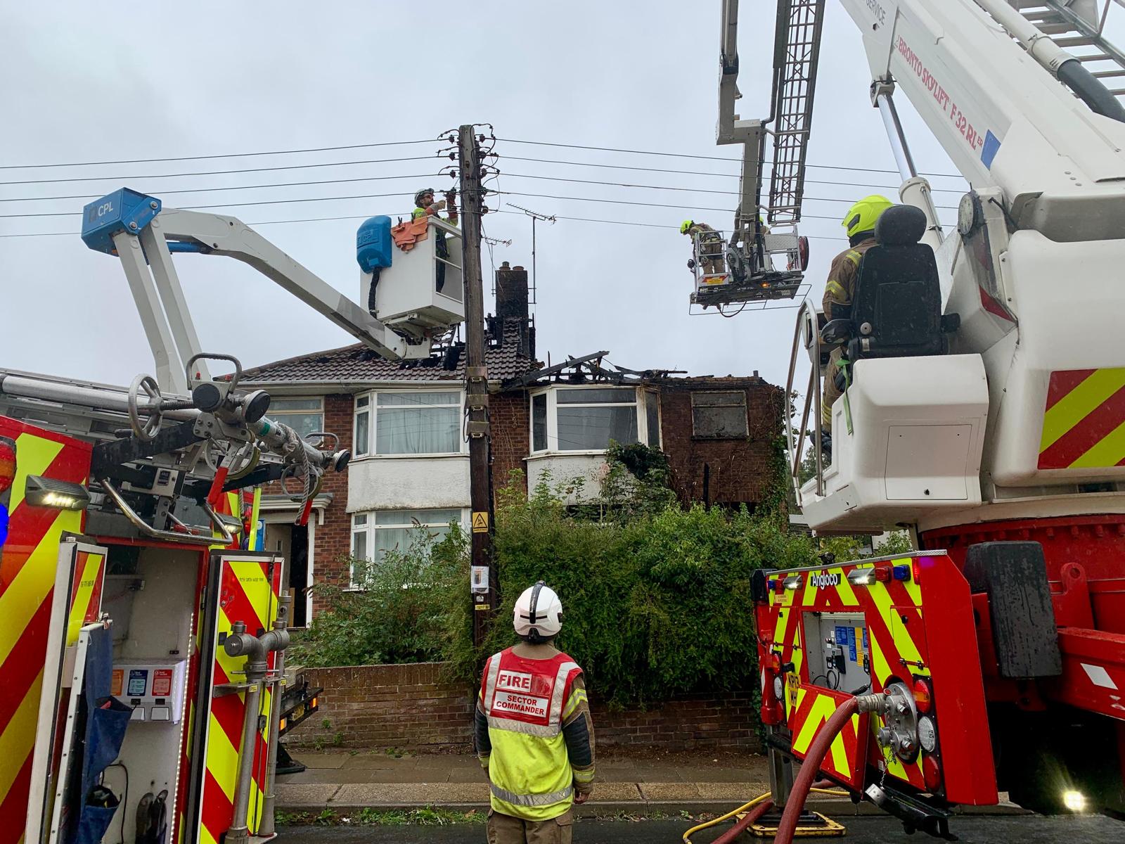 Firefighters worked on scene alongside UK Power Networks engineers who were isolating power. 