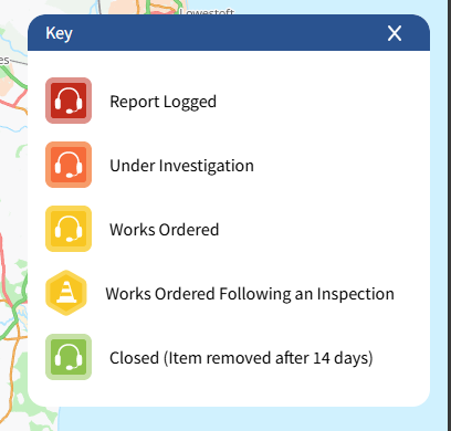 Highways Reporting Tool Icons Key