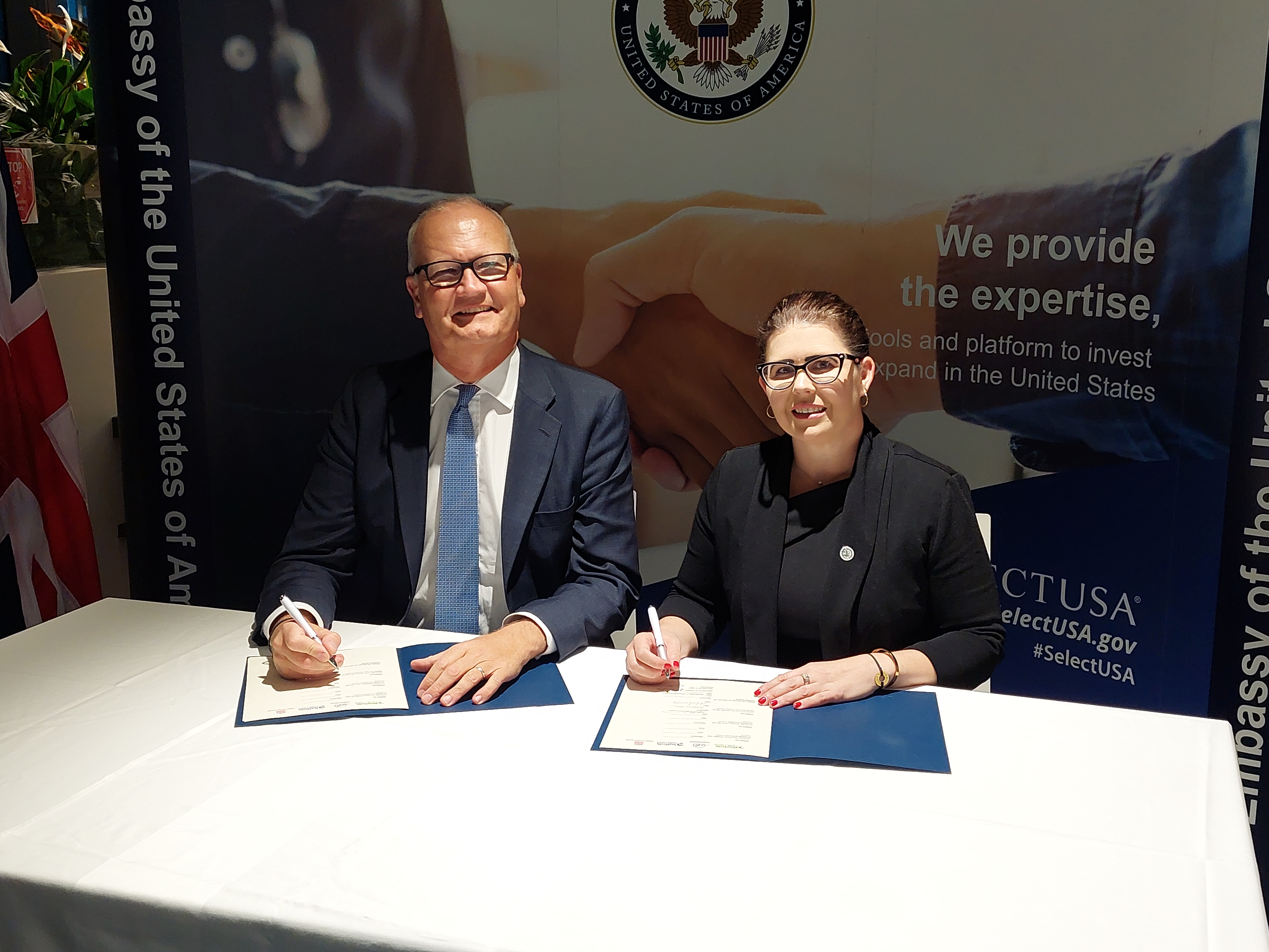 Cllr Matthew Hicks and Amanda Jarratt sign the MOU