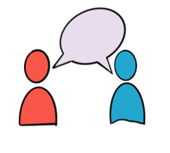 Icon of two people having a conversation with a speech bubble