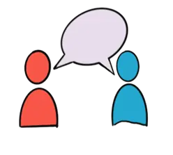 Icon of two people having a conversation with a speech bubble