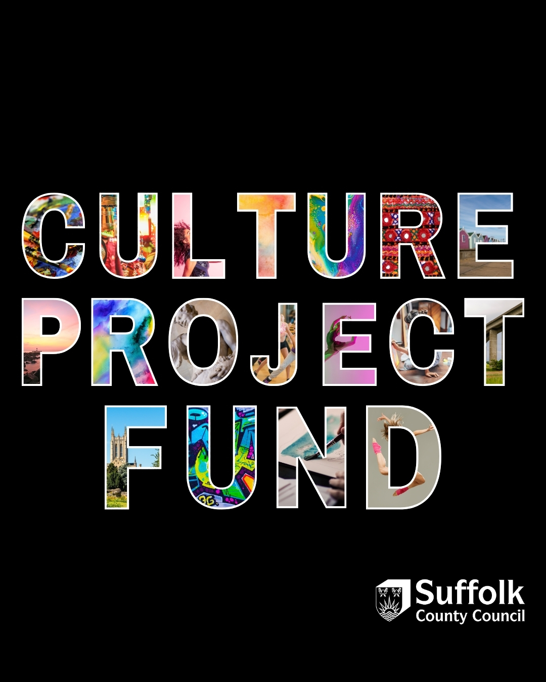 The logo with dancers and artists in each of the letters 