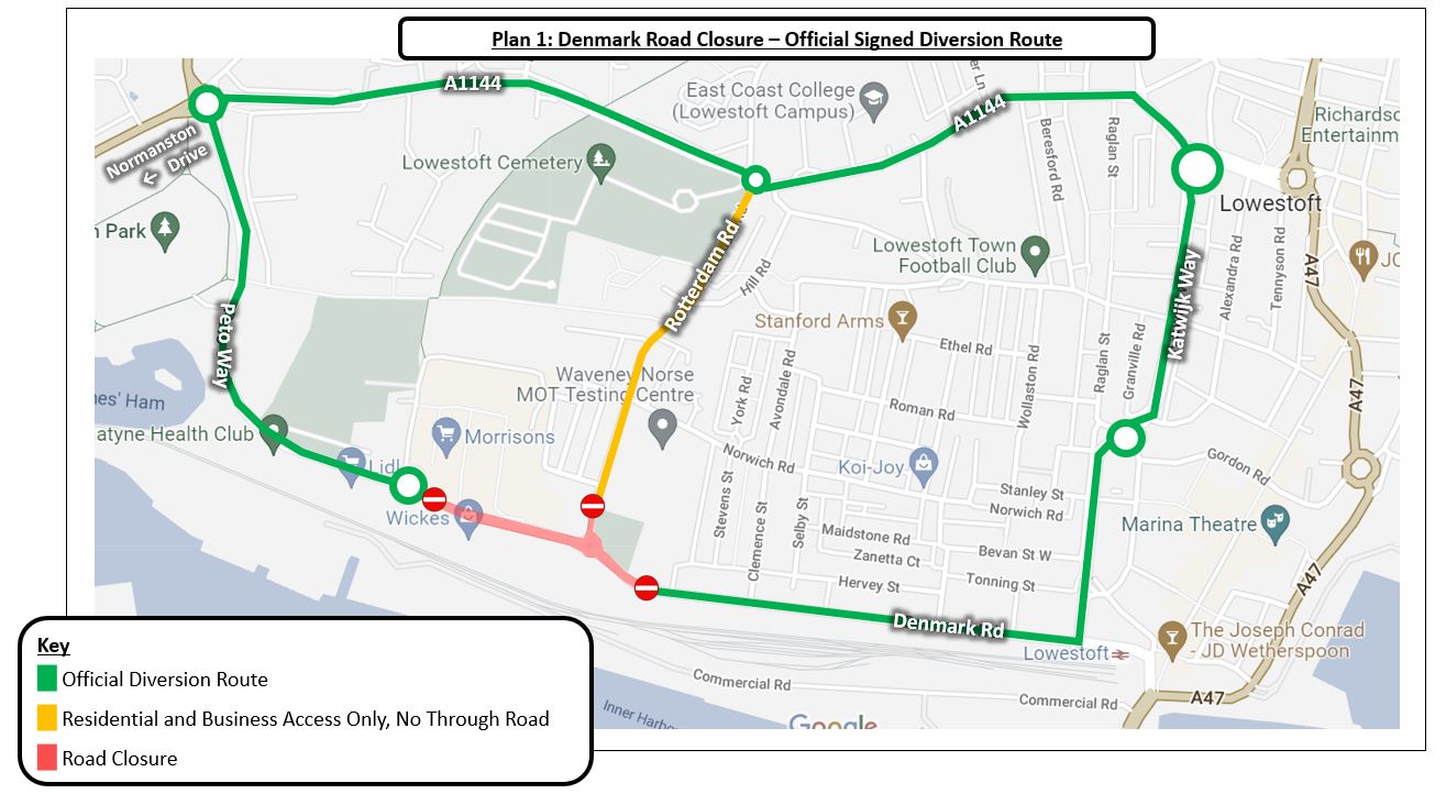 The diversion route for the Denmark Road closure.