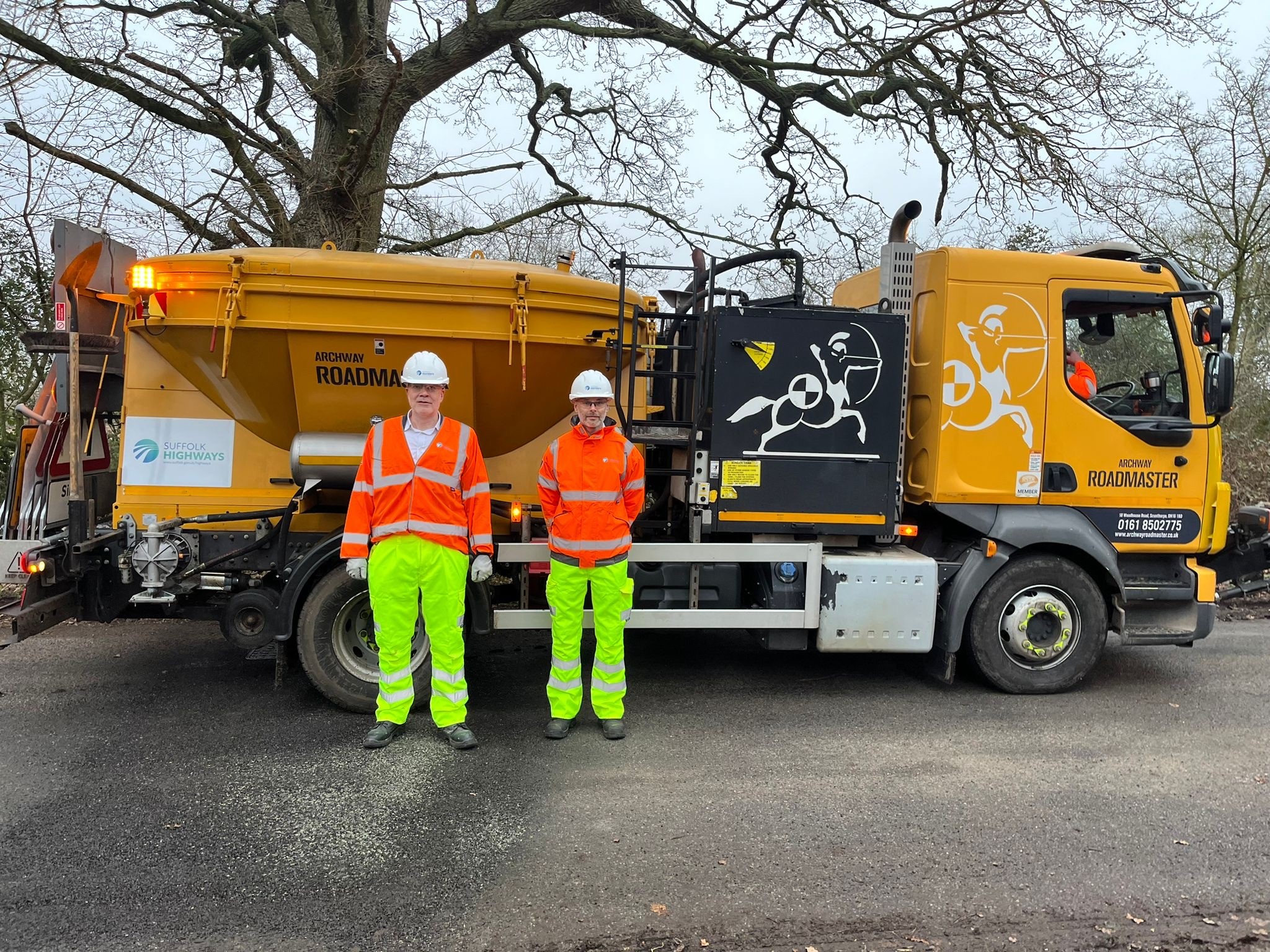 Councillor Paul West on site seeing the new Dragon Patcher in action
