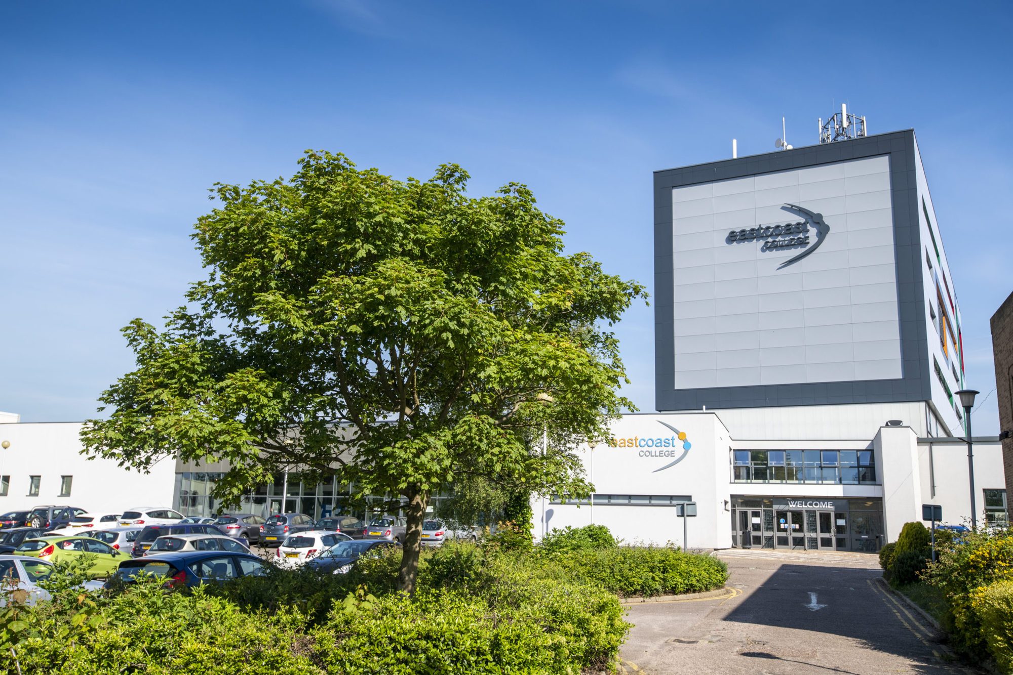 East Coast College building, showing the grounds/entrance. 