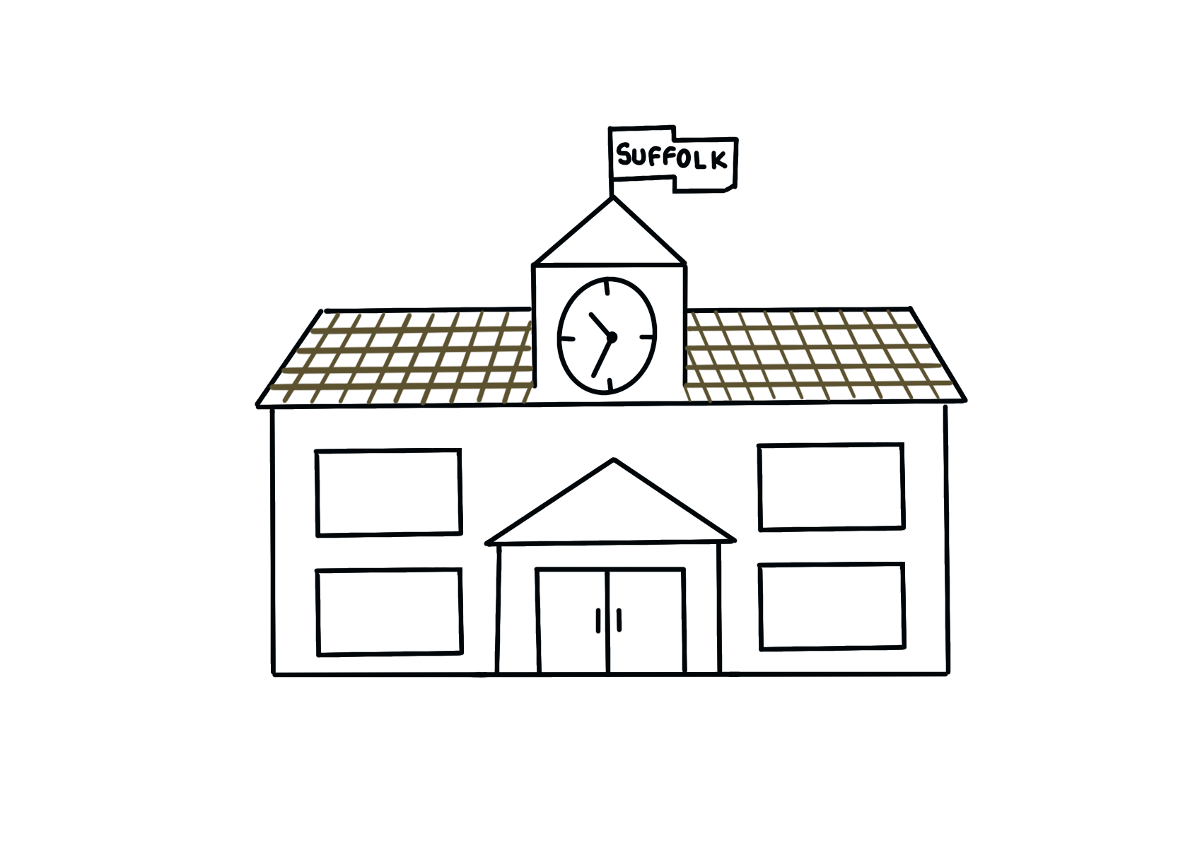 A drawing/cartoon of a Suffolk education setting, like a school