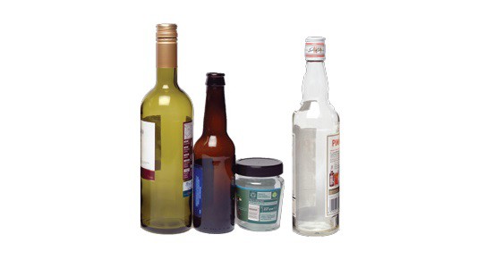 Empty glass bottles and jars