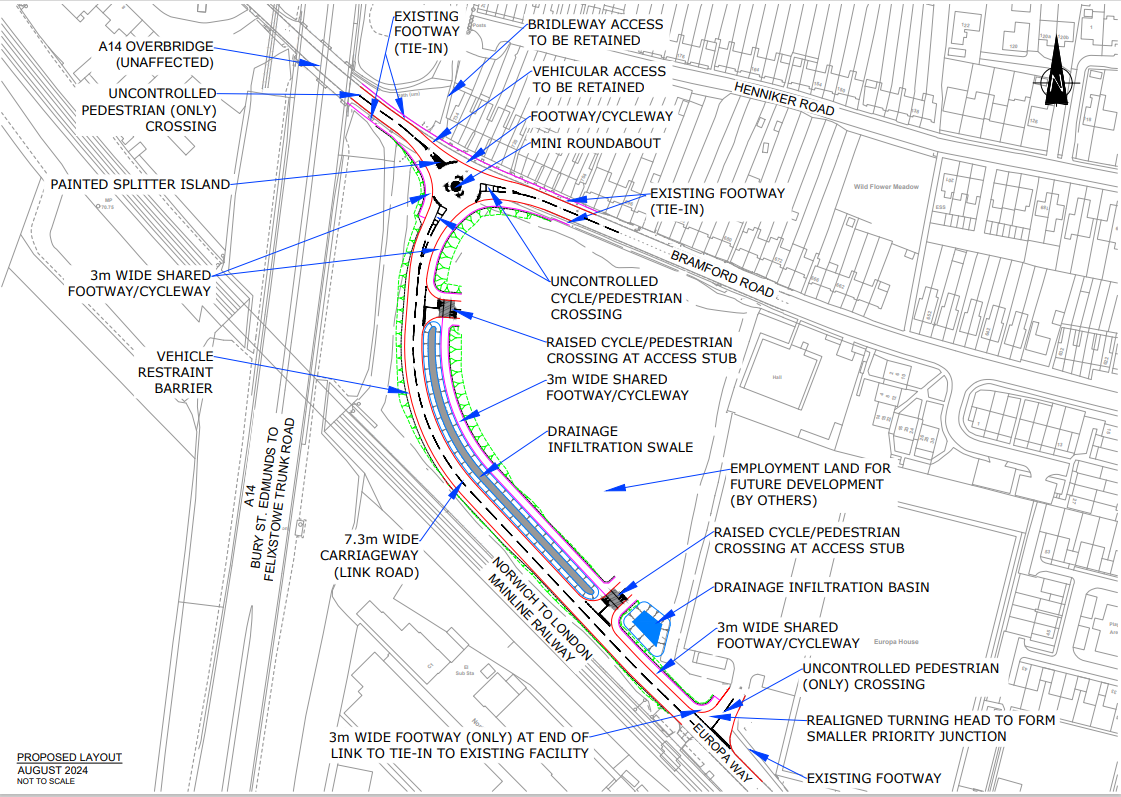 New link road between Sproughton Road and Bramford Road, Ipswich overview. 