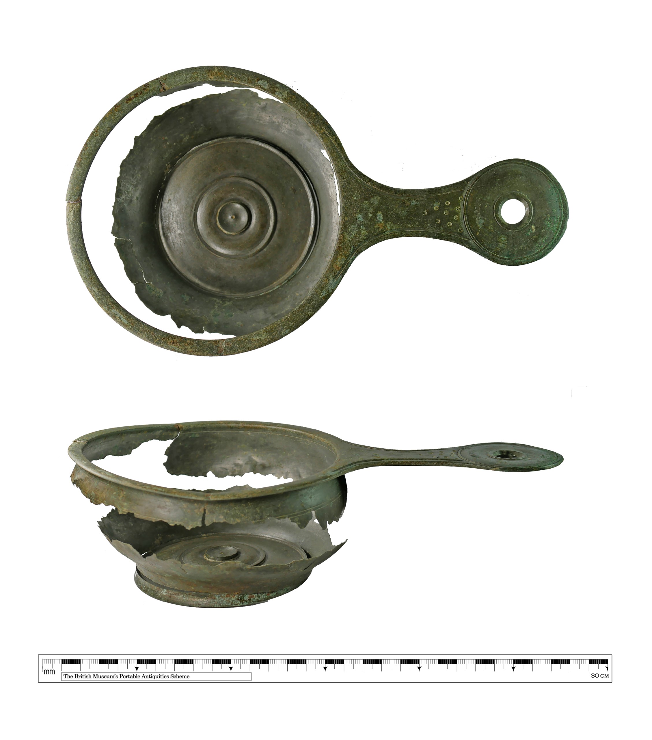 Excavated and conserved pan from above and the side