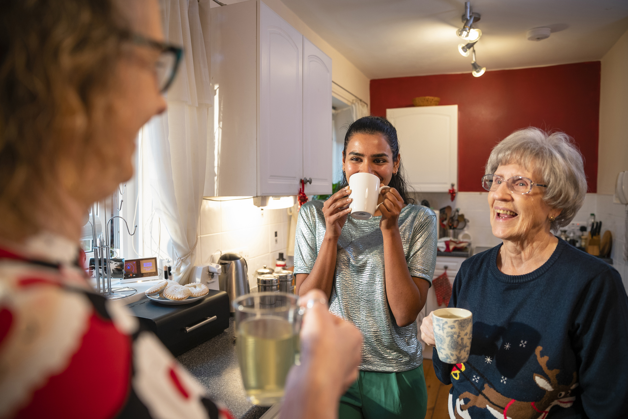 happy family chat in the kitchen