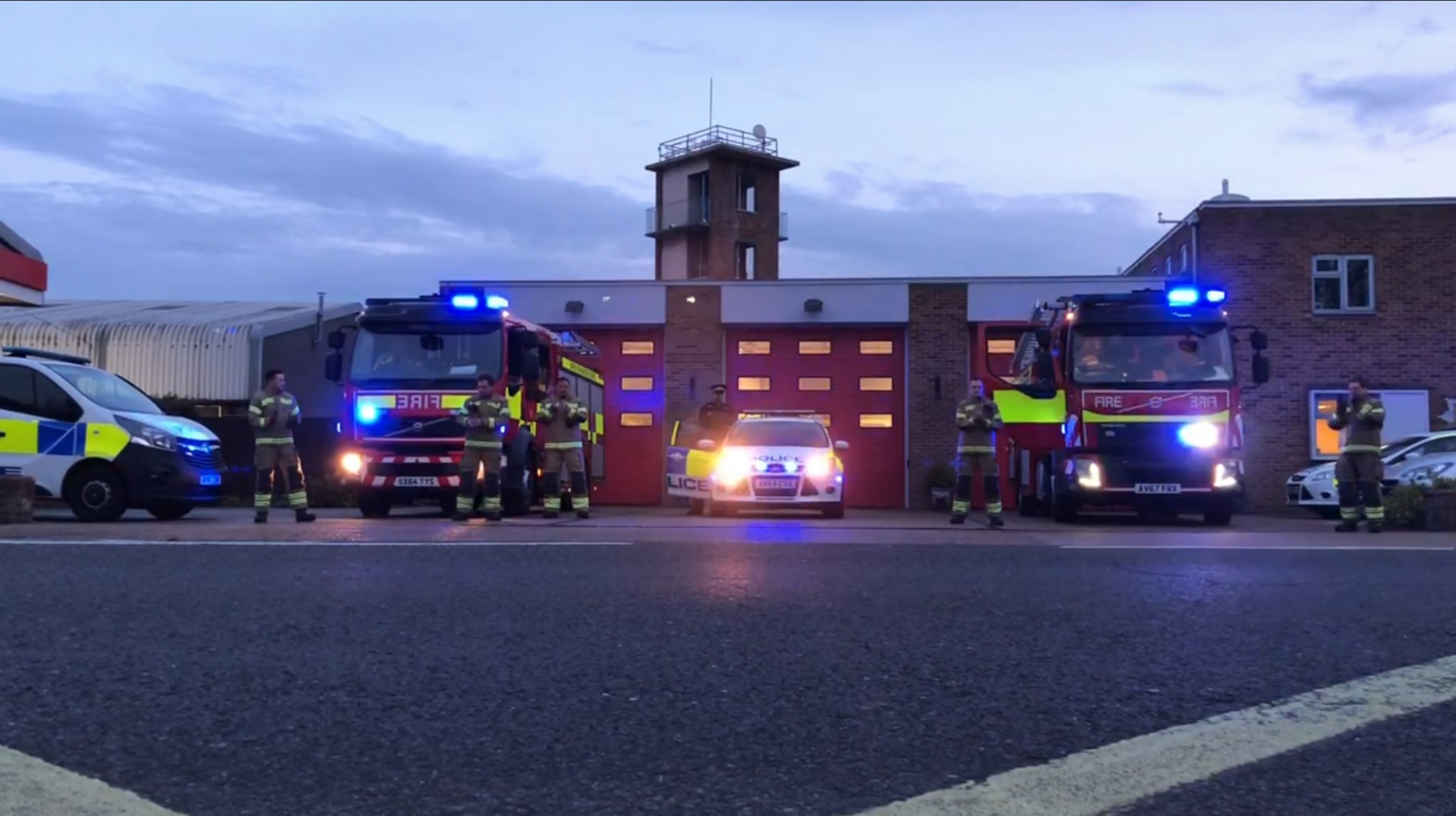 Felixstowe fire appliances and police vehicles outside the station