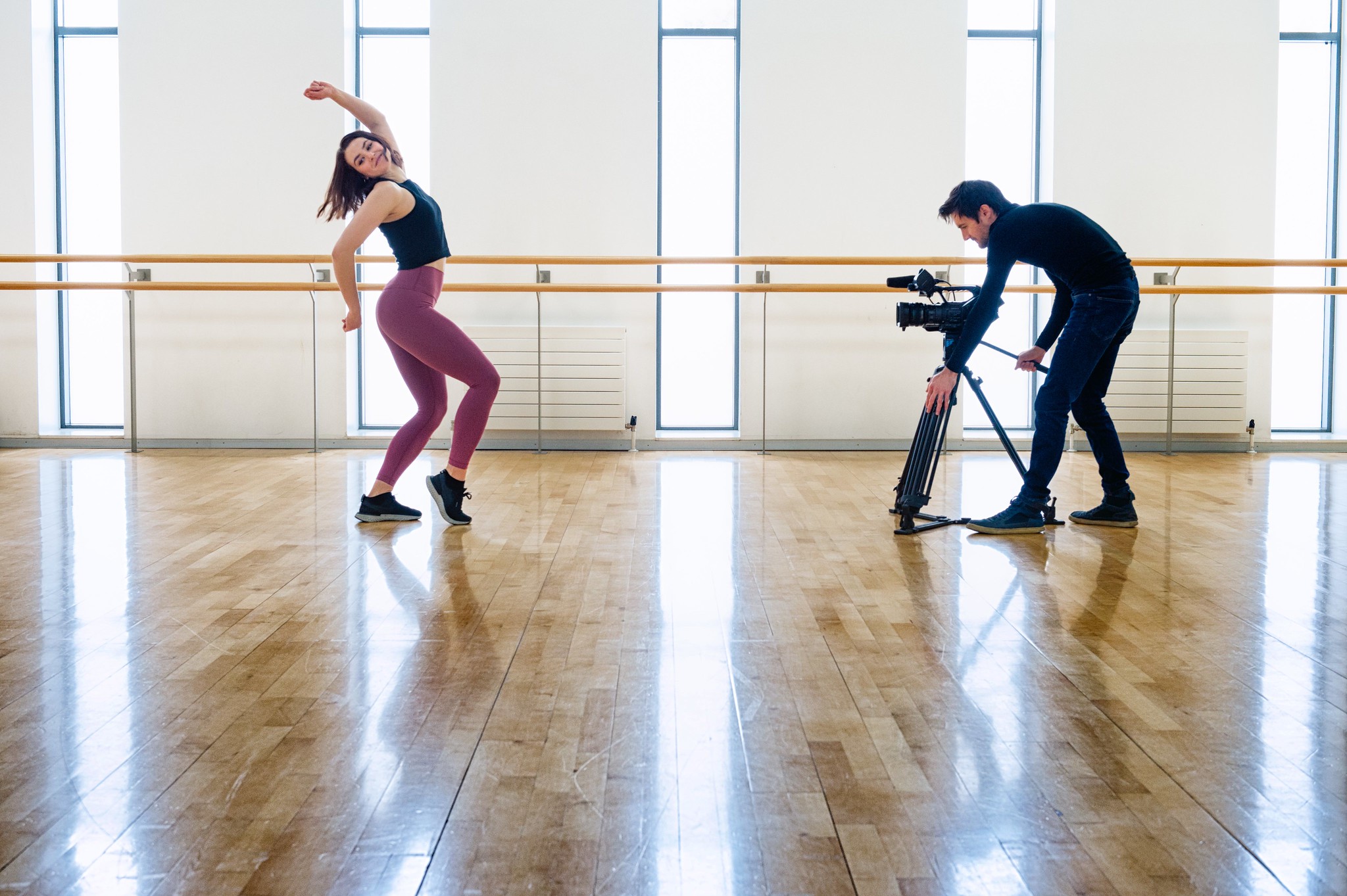 Dancer being filmed in a dance studio