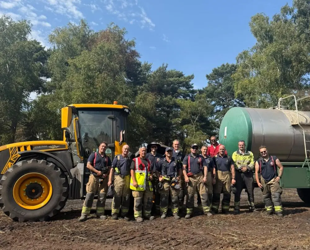 Fire crew on scene at the wildfire on Dunwich Heath