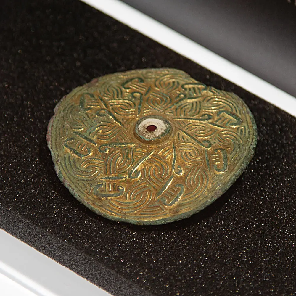 Gilded Horse Harness Mount with garnet and shell decoration