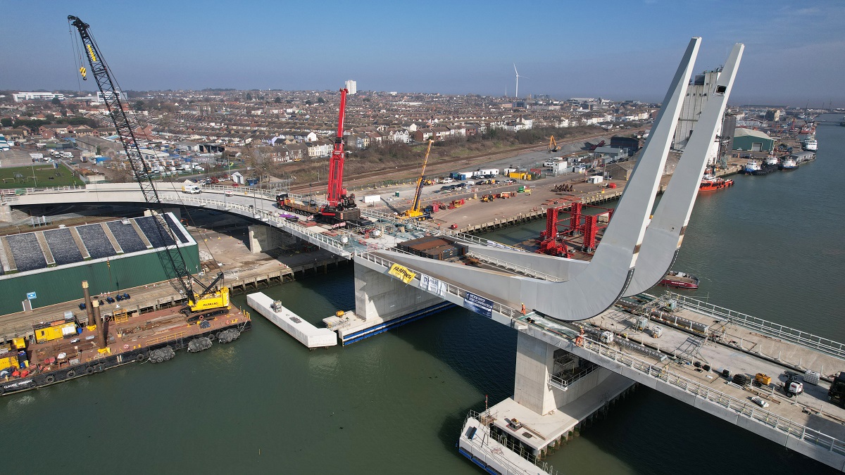 The Gull Wing's bascule span being installed