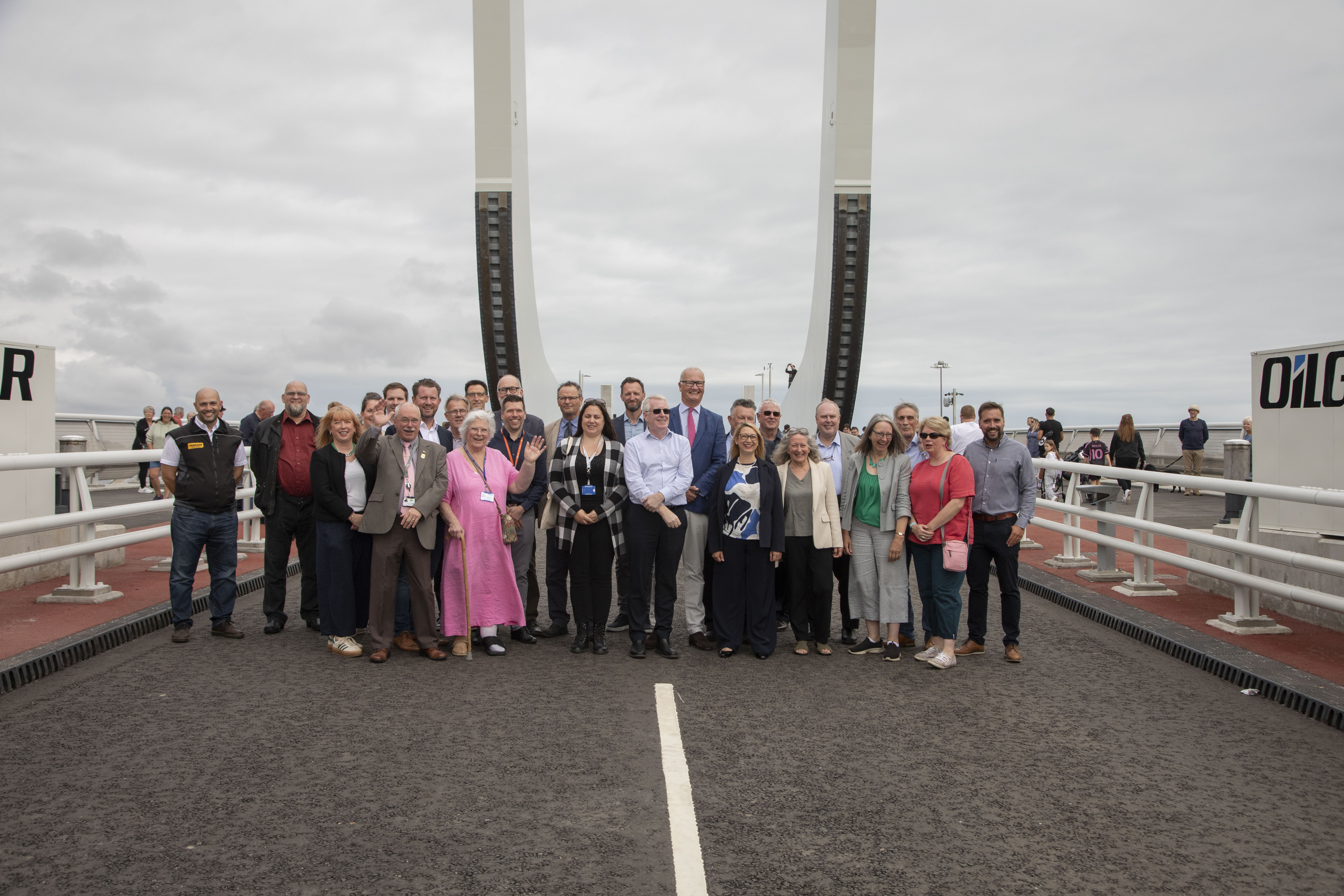 Stakeholders gathered on the Gull Wing as it opens to the public