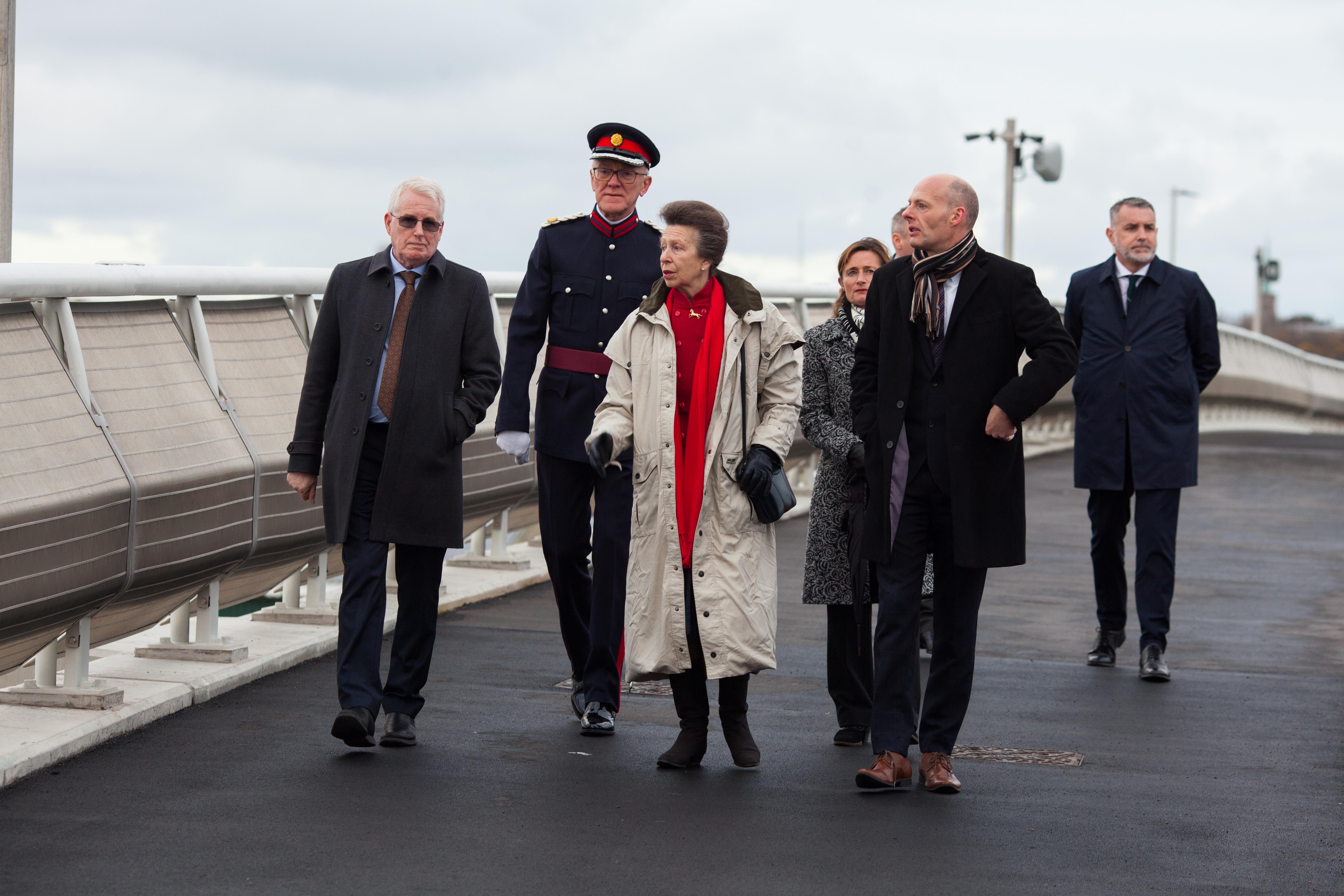 Her Royal Highness on the bridge with officials.