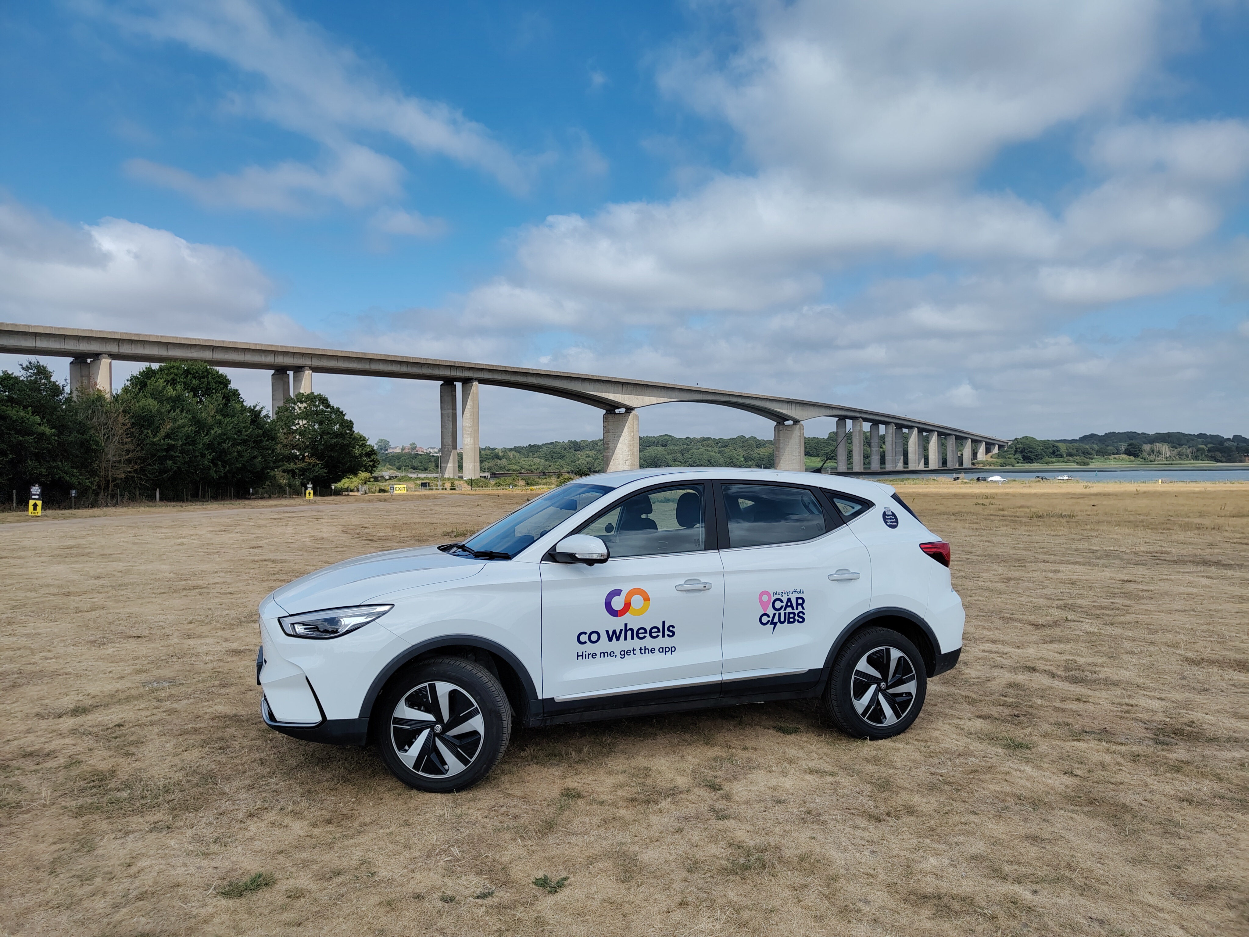 Car club vehicle next to the Orwell Bridge.
