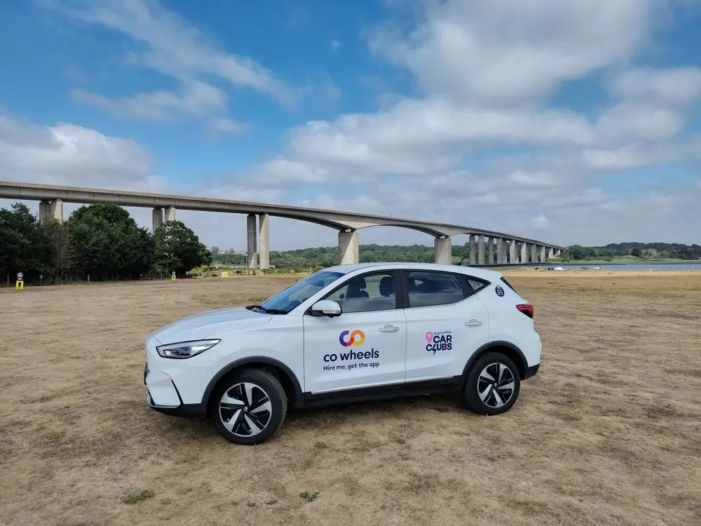 Car club vehicle next to the Orwell Bridge.