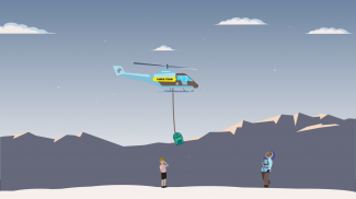 Art of the CHRIS team dropping resources by helicopter