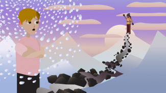 Young boy walking on a rocky road