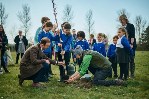 Students and teachers plant saplings