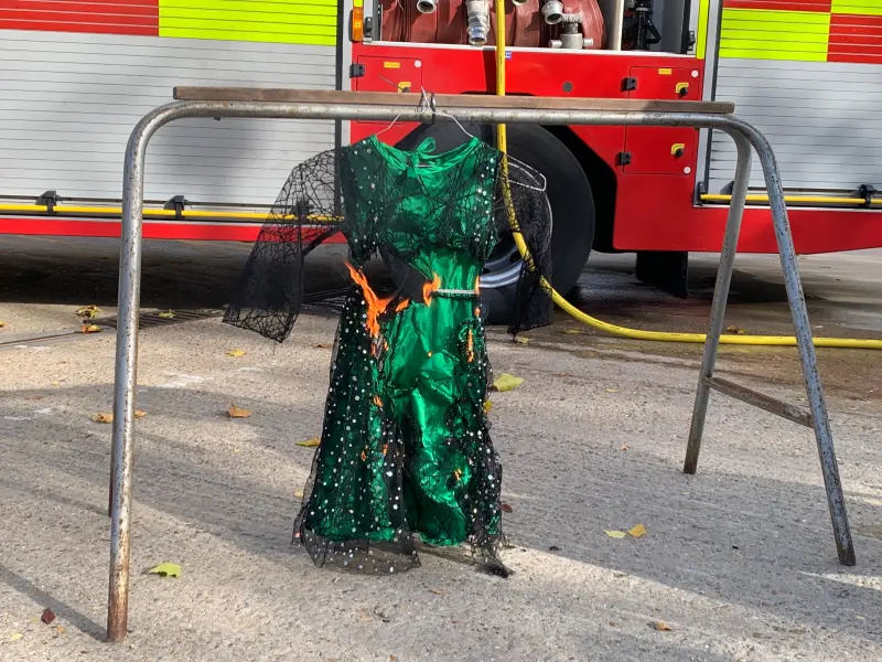 Unsafe Halloween costume on fire