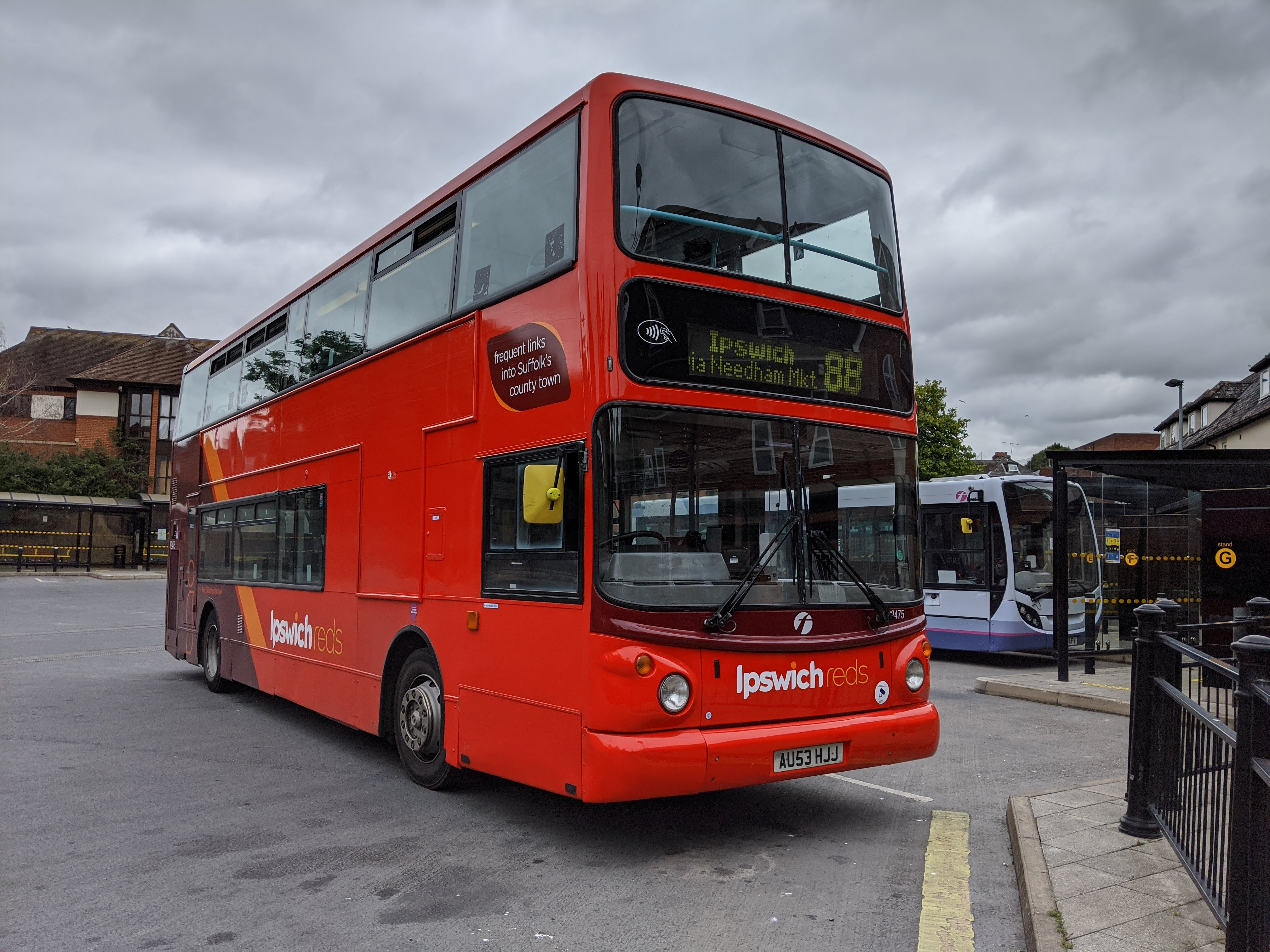 Red bus in Ipswich Bus Station