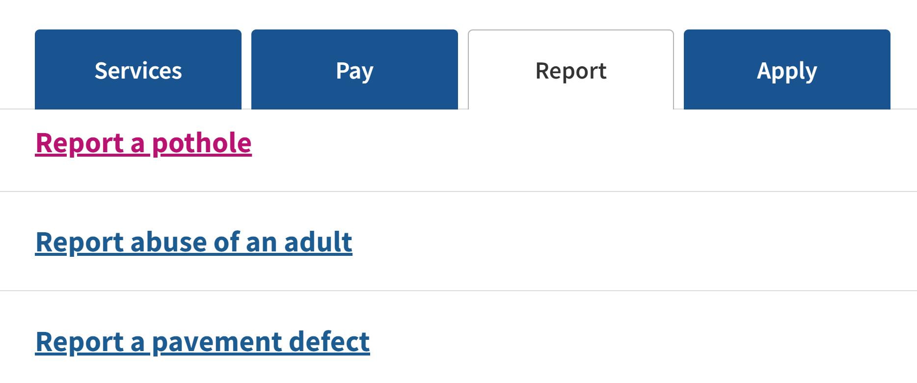 Screenshot of our new navigation menu