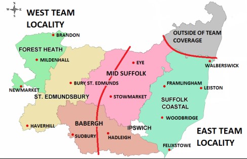Map of areas covered by the Learning Disabilities and Autism team
