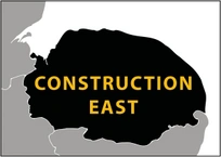 Construction East logo, Norfolk highlighted within the East Anglian region on a map