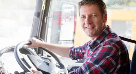 Male lorry driver in his cab