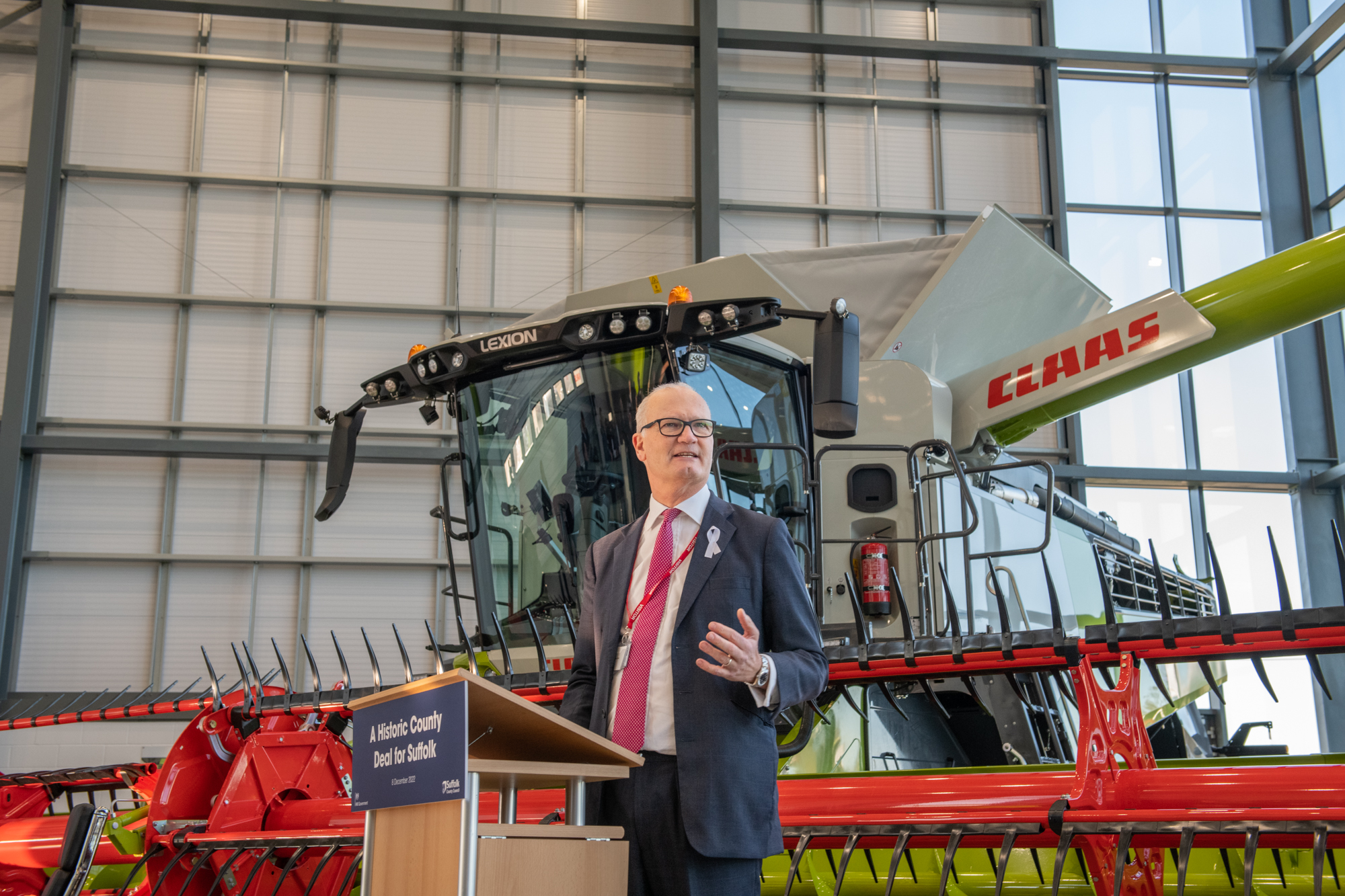 Leader Matthew Hicks at the Claas UK headquarters in Little Saxham, Suffolk