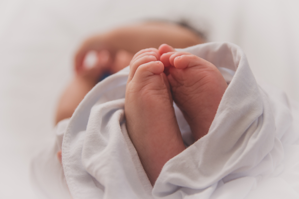 Feet of a new born baby wrapped up
