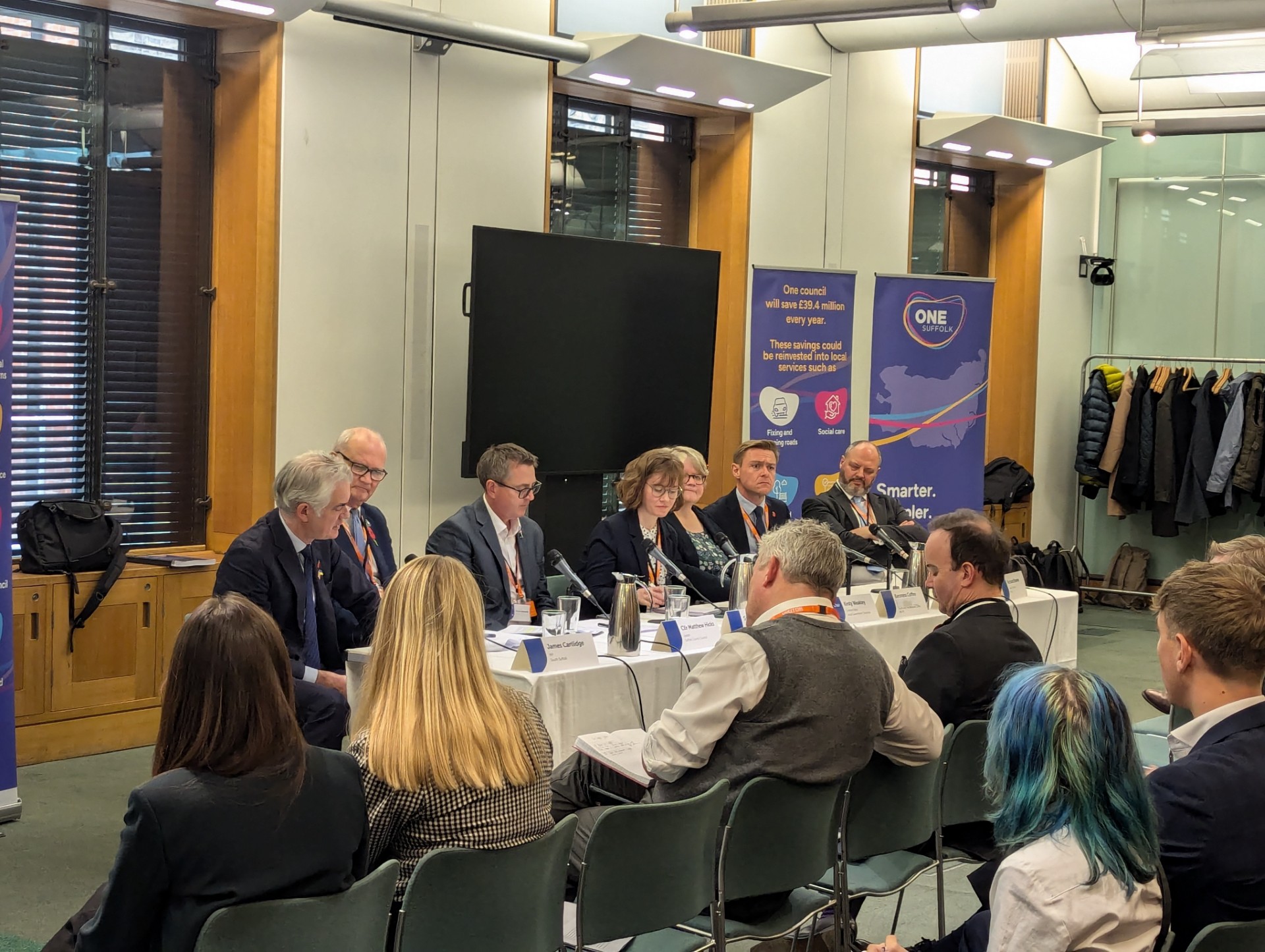 An image of the panel discussion on the One Suffolk business case that took place in Westminster.