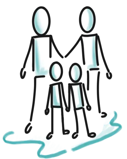 hand drawn graphic of two adults and two children