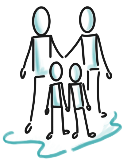 hand drawn graphic of two adults and two children