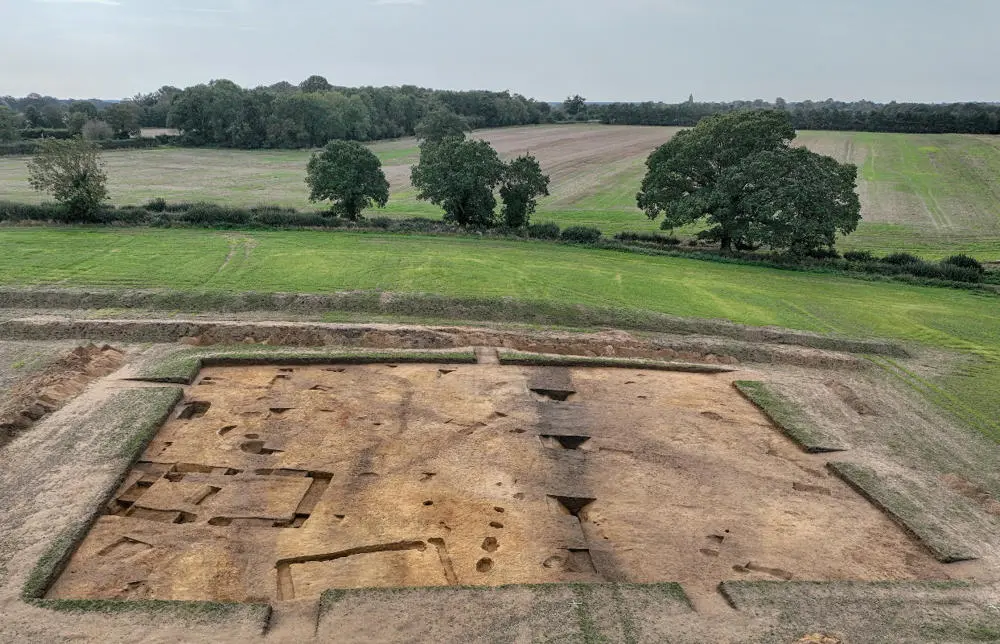 Drone photograph of the excavations at Rendlesham in 2023