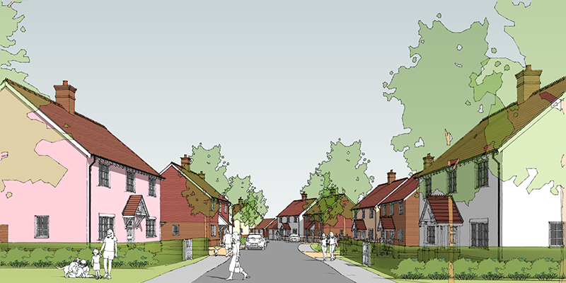 An impression of some of the new homes that would be built at the site west of Mildenhall under the proposed scheme.