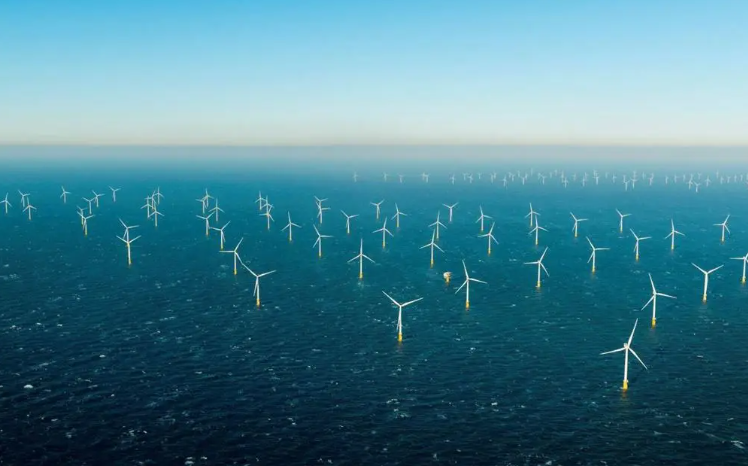 Wind turbines in the sea.