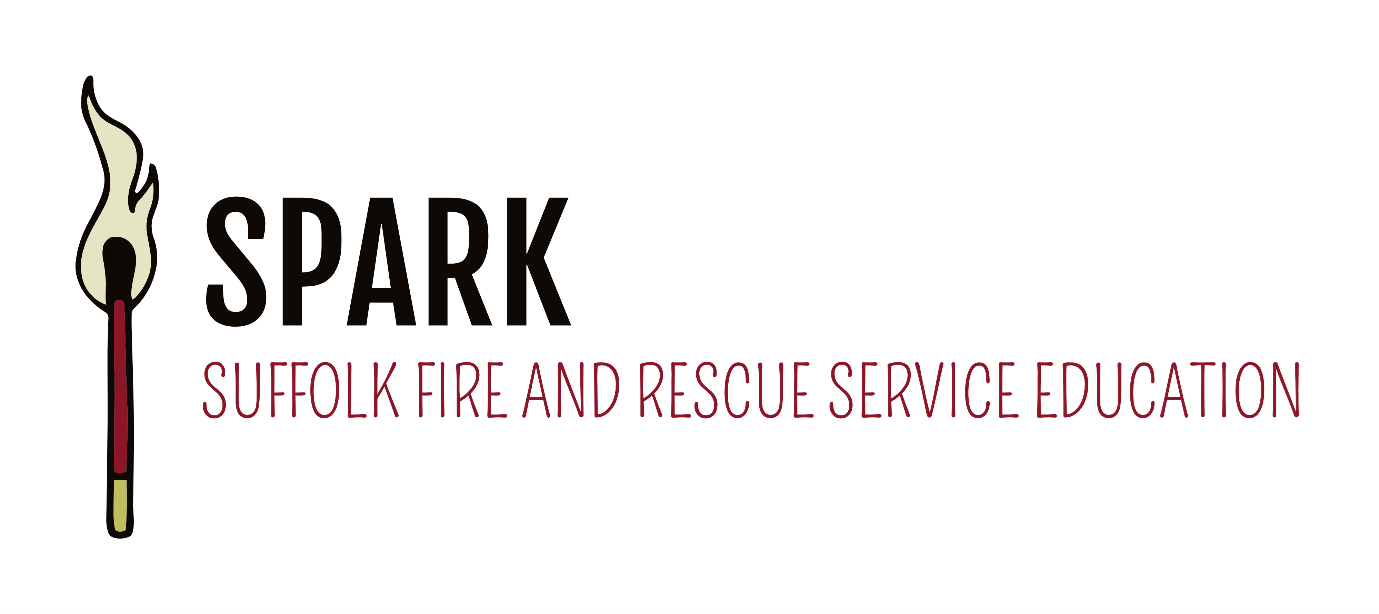 An image with a lit match and the wording 'Spark - Suffolk Fire and Rescue Service Education'.