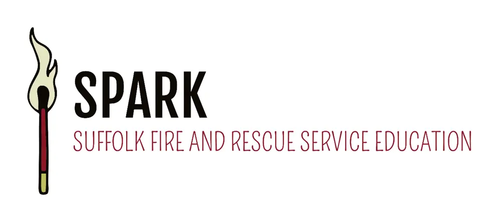 An image with a lit match and the wording 'Spark - Suffolk Fire and Rescue Service Education'.