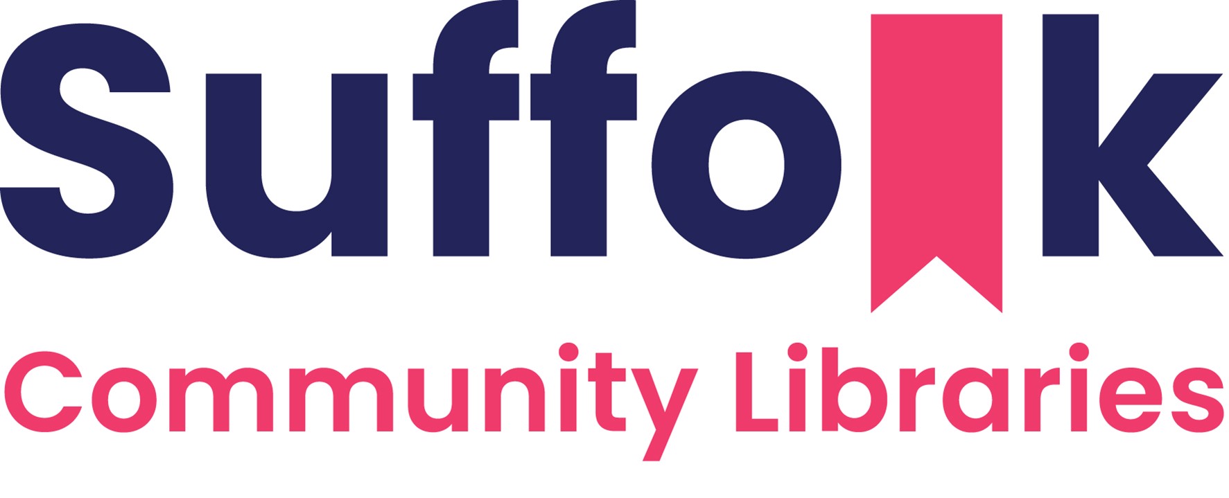 Suffolk Community Libraries logo - blue and pink