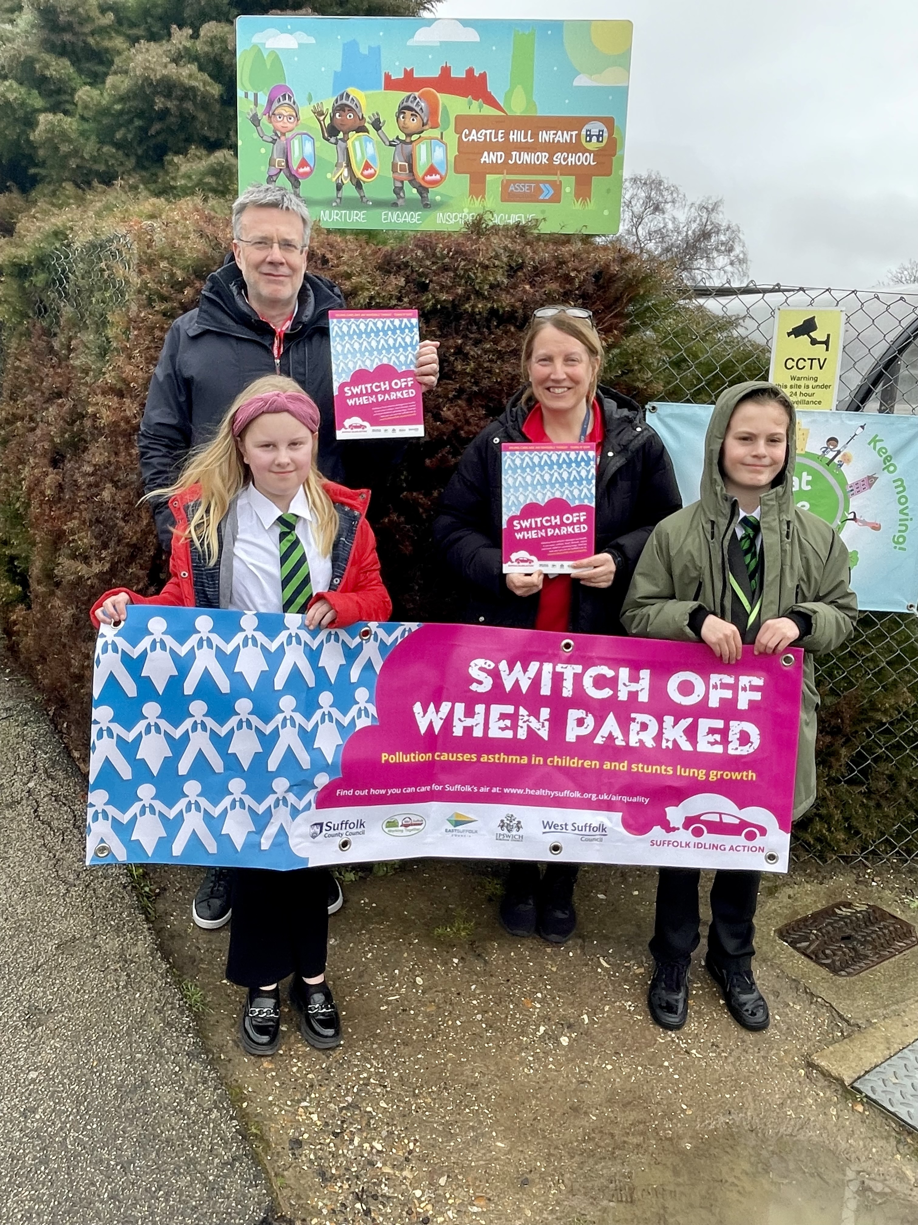 Pupils and staff at Castle Hill Infant and Junior School support Suffolk Idling Action campaign 